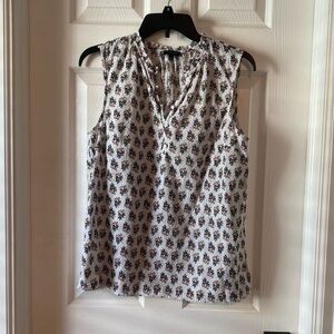 Talbots Sleeveless Blouse - White and Brown Floral